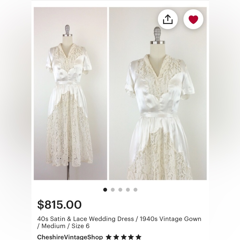 VTG 1940s silk lace wedding dress small